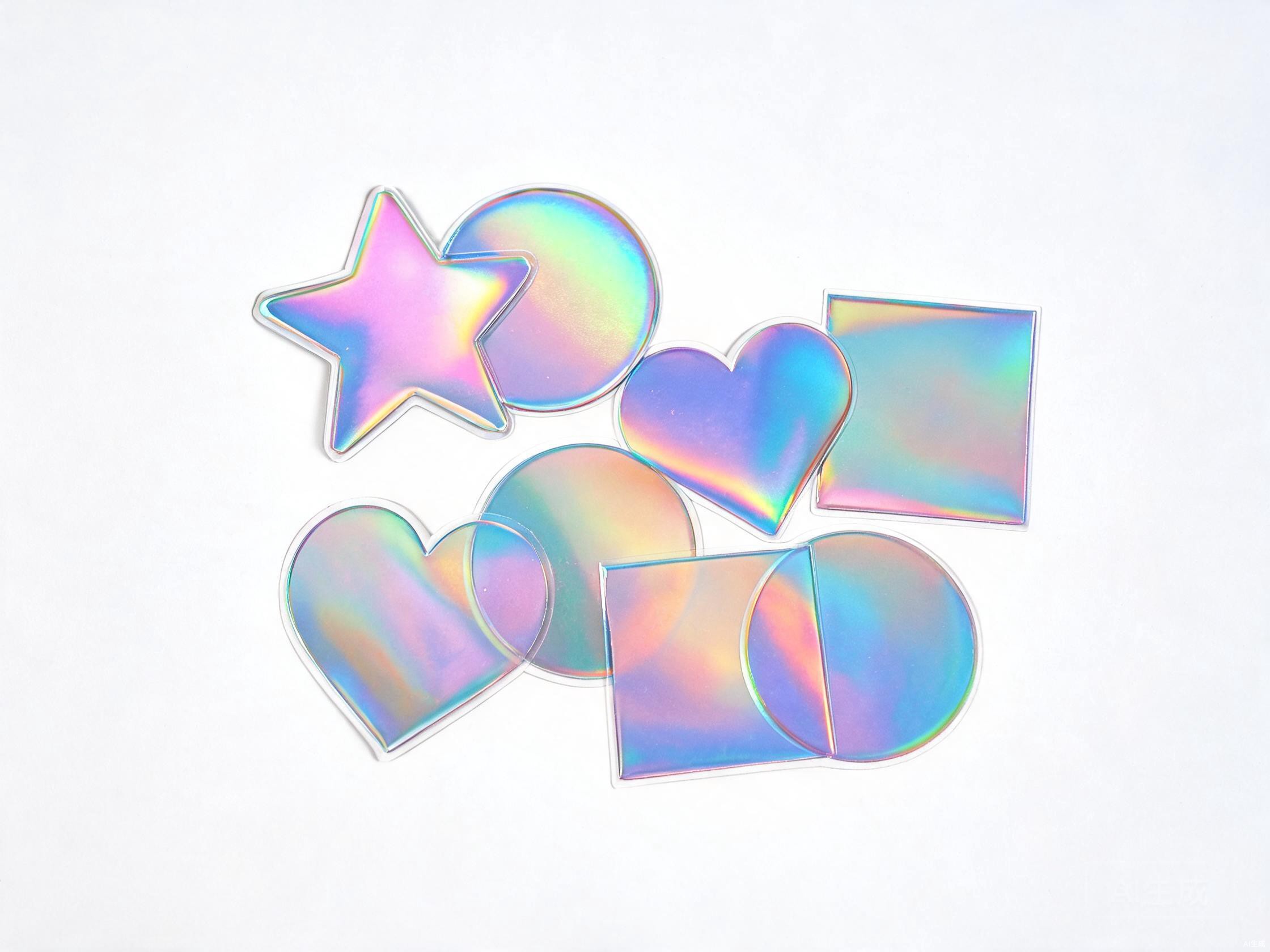 Holographic rainbow die-cut stickers with iridescent shimmer